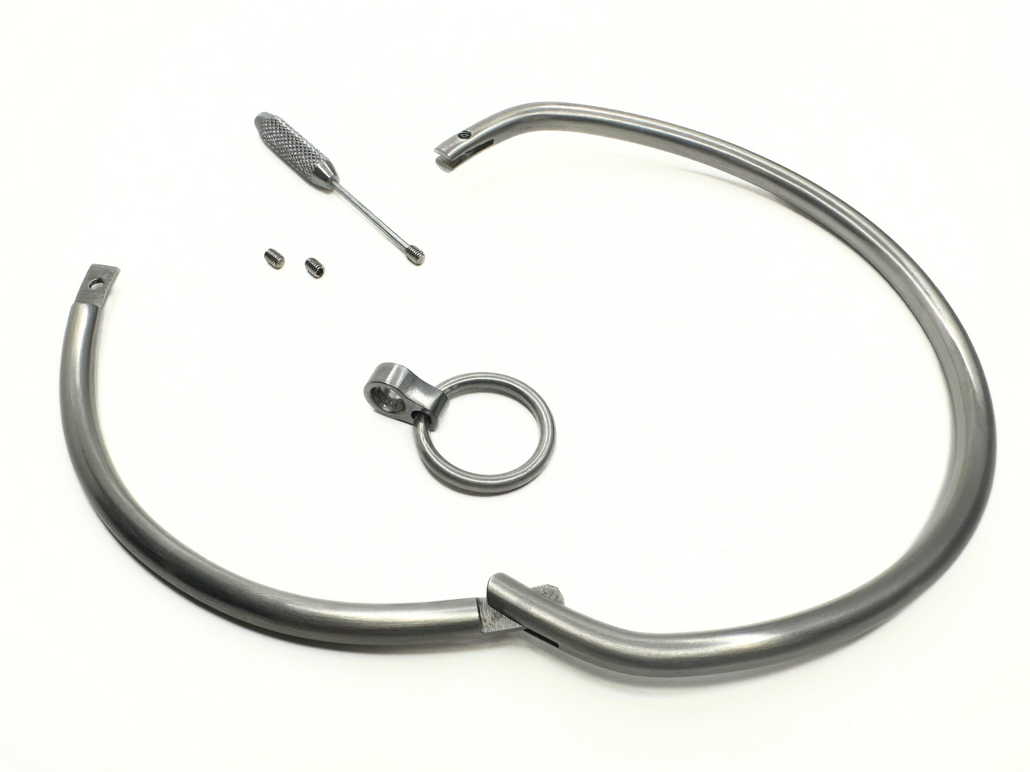 New Design Curved Satin Stainless Steel Bondage Collar with O-Ring Multiple Sizes