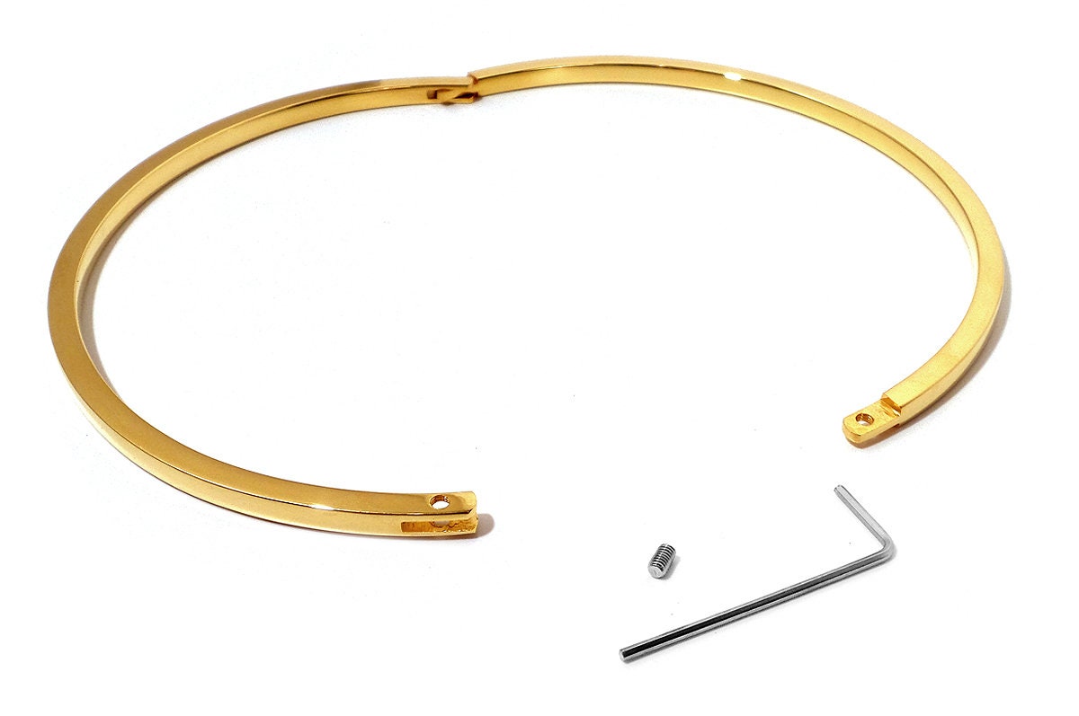Final Sale Locking Slave Collar (Eternity Collar Gold, Thin, Stainless Steel, Submissive, Box Style)