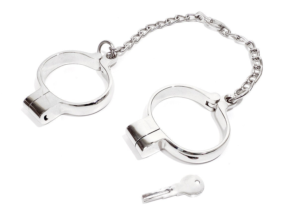Bondage Hamburg-8 Leg Irons Ankle Restraint Lock with Chain Leg Cuffs Nickle Plated