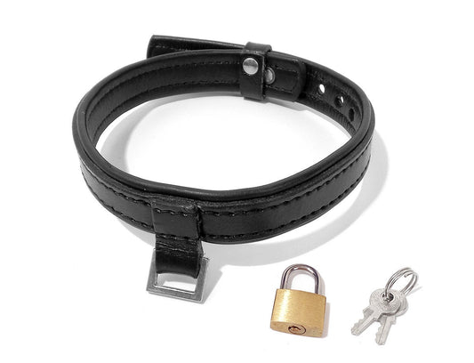 Horizontal Ring Locking  Leather Collar Restraint with Padlock