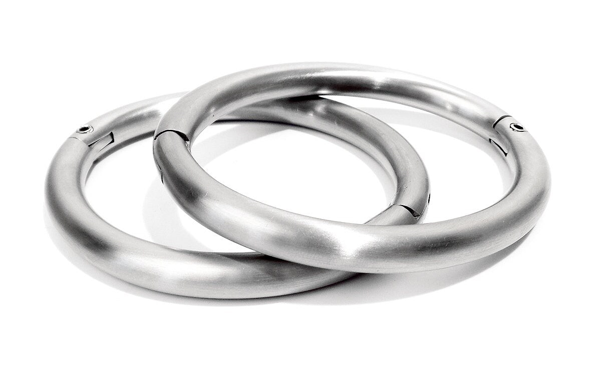Brushed / Satin Stainless Steel Elliptical Bondage Locking Wrist Bracelet, Anklet (bdsm locking cuffs)