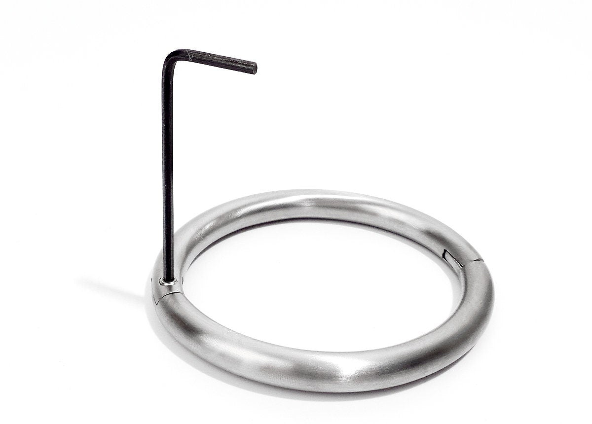Brushed / Satin Stainless Steel Elliptical Bondage Locking Wrist Bracelet, Anklet (bdsm locking cuffs)