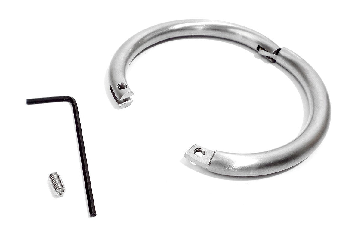 Brushed / Satin Stainless Steel Elliptical Bondage Locking Wrist Bracelet, Anklet (bdsm locking cuffs)