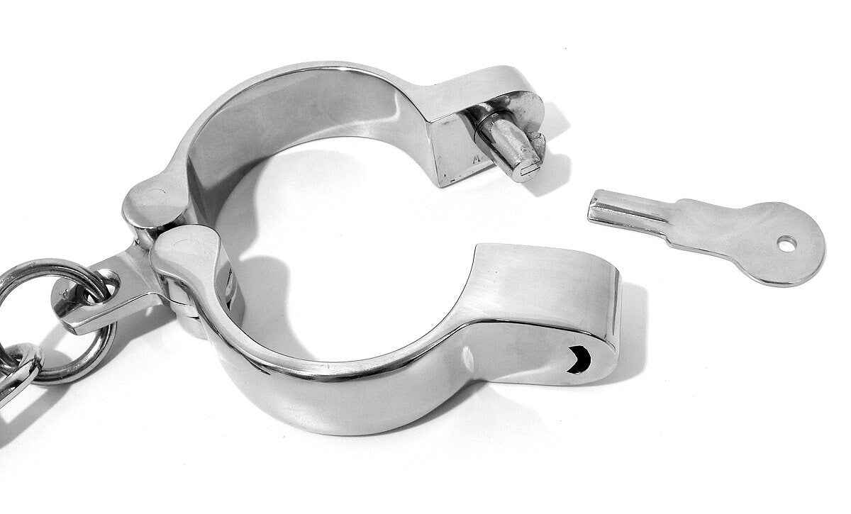 Stainless Steel Snap Shut Handcuffs with Chain 128B - Multiple Sizes Available