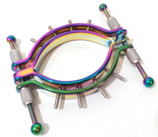 Spiked Rainbow Pussy Clamp Labia Clamp with Ring Stainless