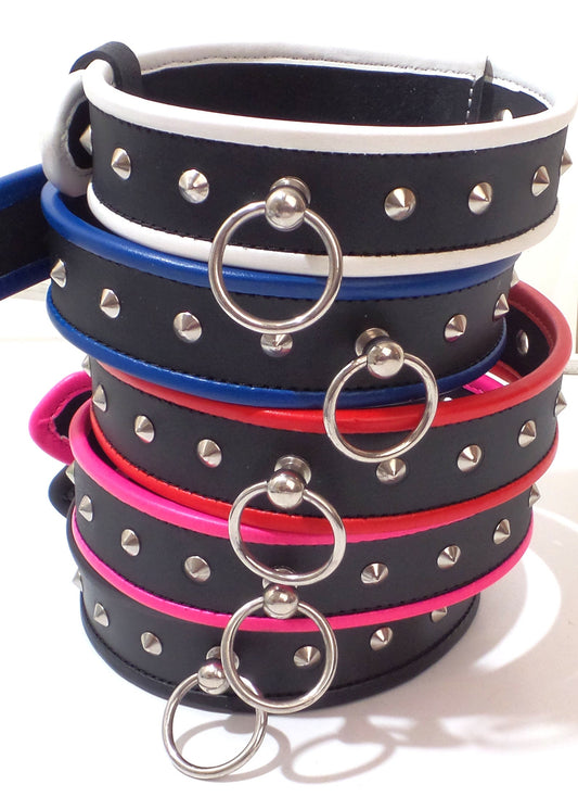 BDSM Leather Studded Choker Slave Collar With Ring Padlock Style