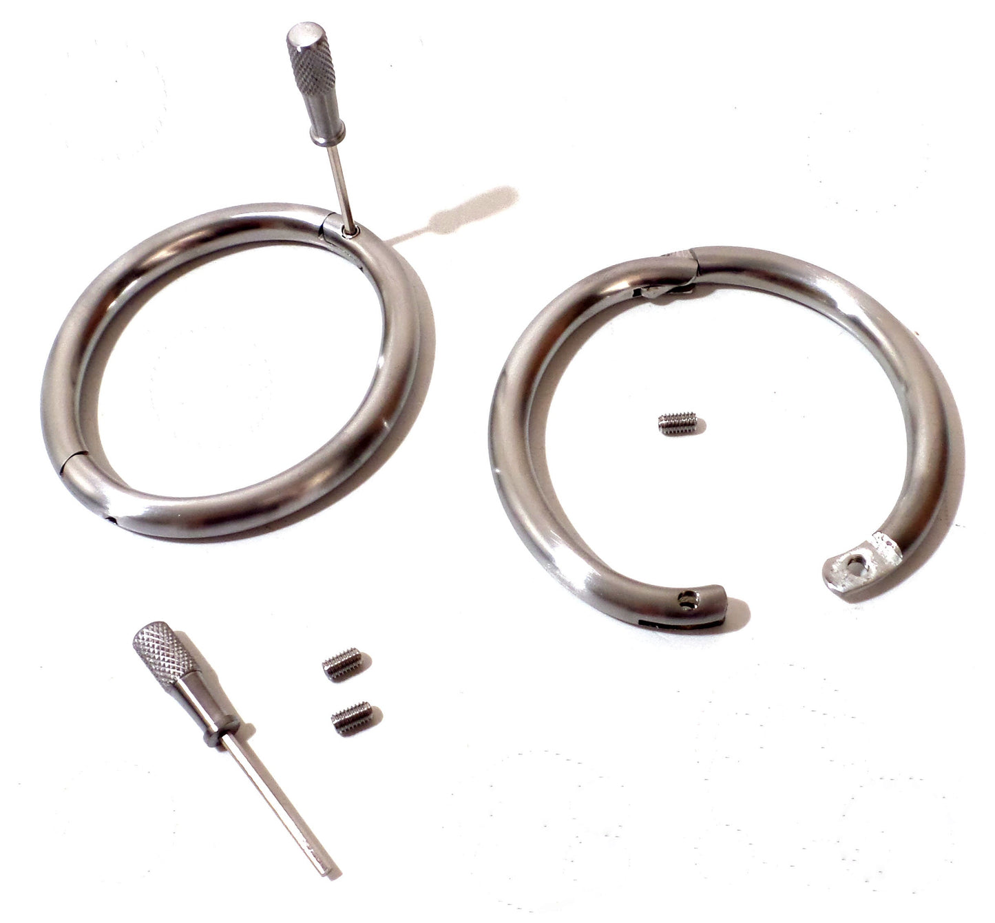 Brushed / Satin Stainless Steel Elliptical Bondage Locking Wrist Bracelet, Anklet (bdsm locking cuffs)