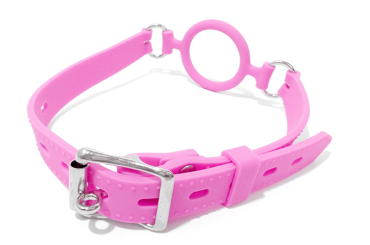 Lockable Ring Gag, Ball Gag, Open Mouth Soft Silicone Adjustable with Lockable Buckle - Available Colors: Black, Pink