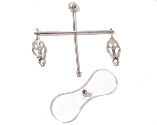 Deluxe Nipple Clamps with Plexiglass Base Tower of Pain Stainless Steel