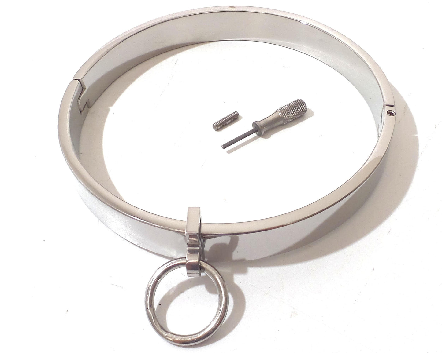 Heavy Locking Stainless Steel Collar with Removable Ring XL XXL