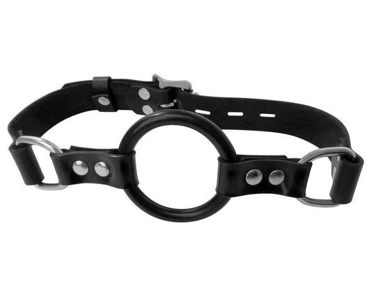 Deluxe Leather Lockable LARGE Ring Gag, Ball Gag, Open Mouth, With Adjustable Leather Strap and a Lockable Buckle