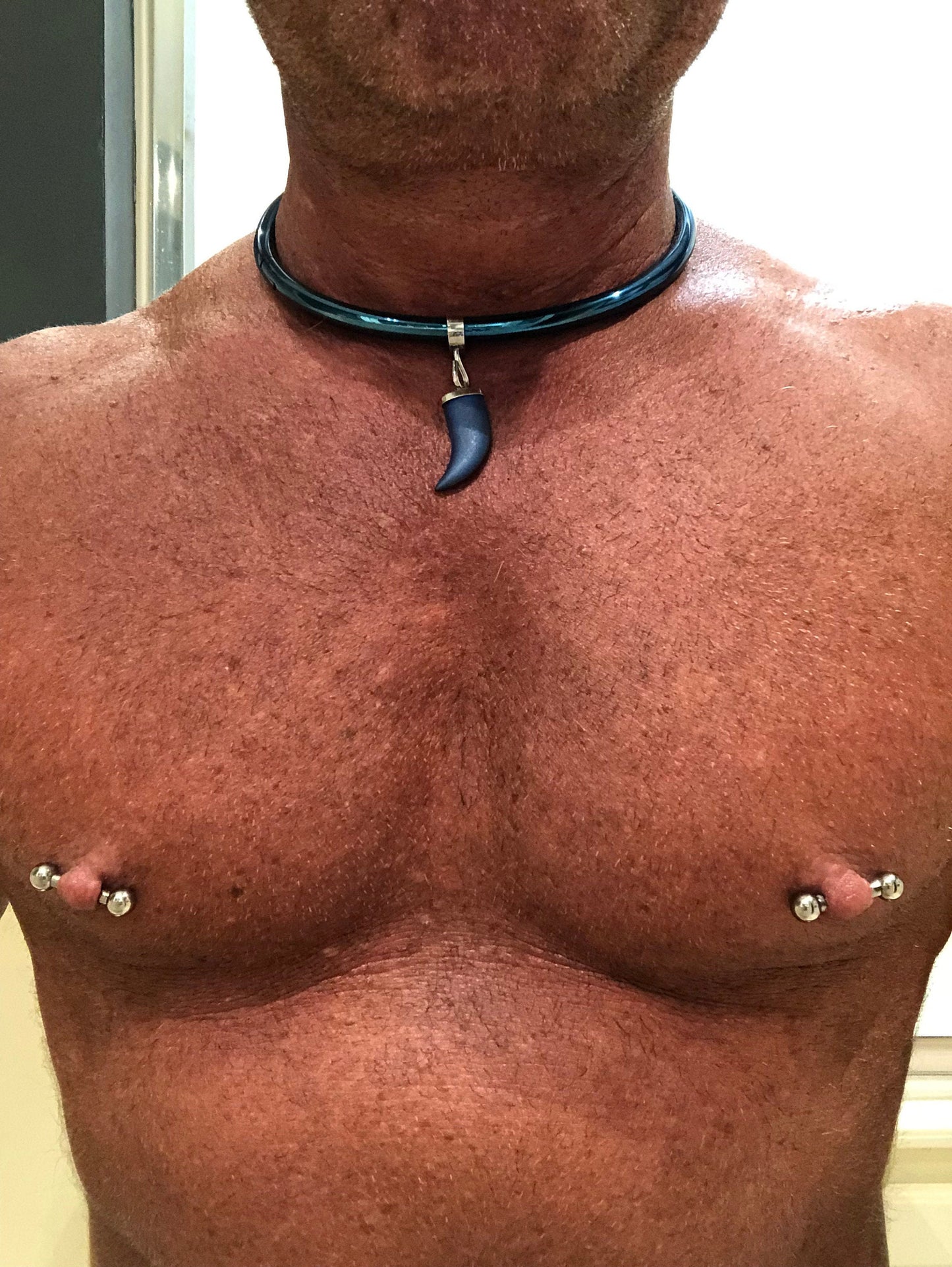 8mm Blue Titanium over Stainless Steel Locking Eternity Collar Slave Day Collar