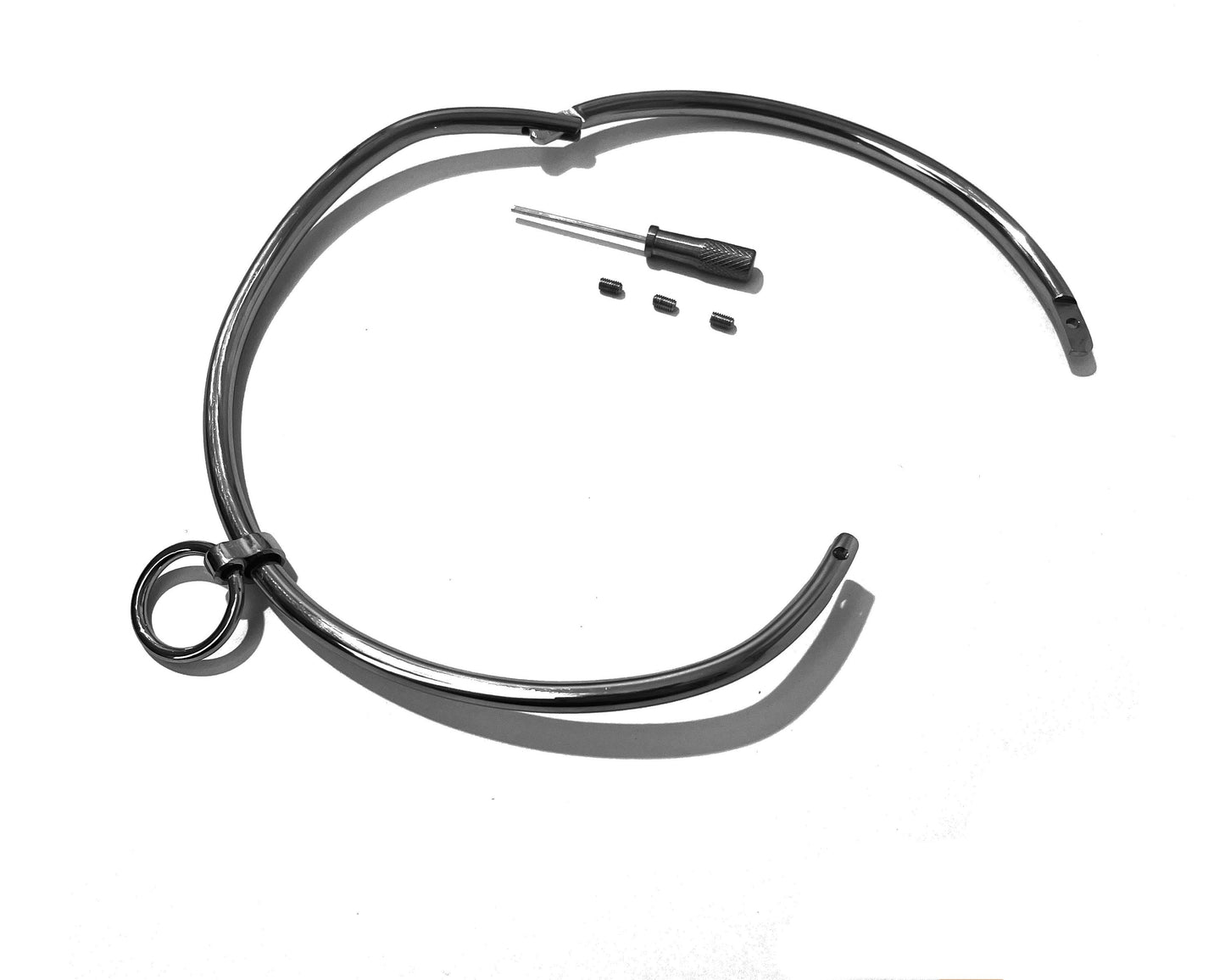 Petite 6mm Curved Stainless Steel Jewelry Bondage Collar with Single Ring (Multiple Sizes 14"-19") - BDSM Collar