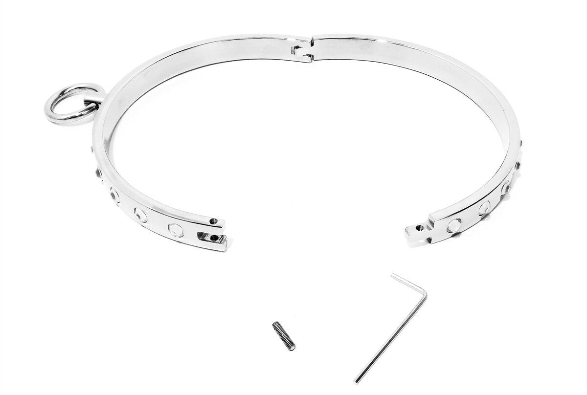 Eternity Slave  Collar with Collar Ring and Crystals  (Locking Stainless Slave Collar With Crystals & Ring Bling)