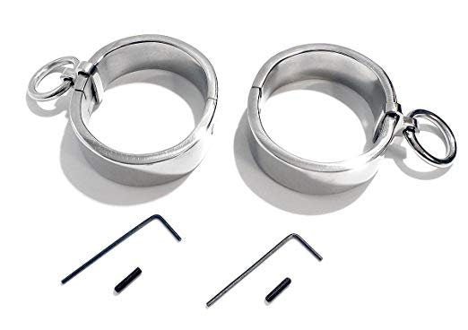 Flat Steel Locking Stainless Steel Wrist Fetish Handcuffs & Restraints (BDSM, Metal)