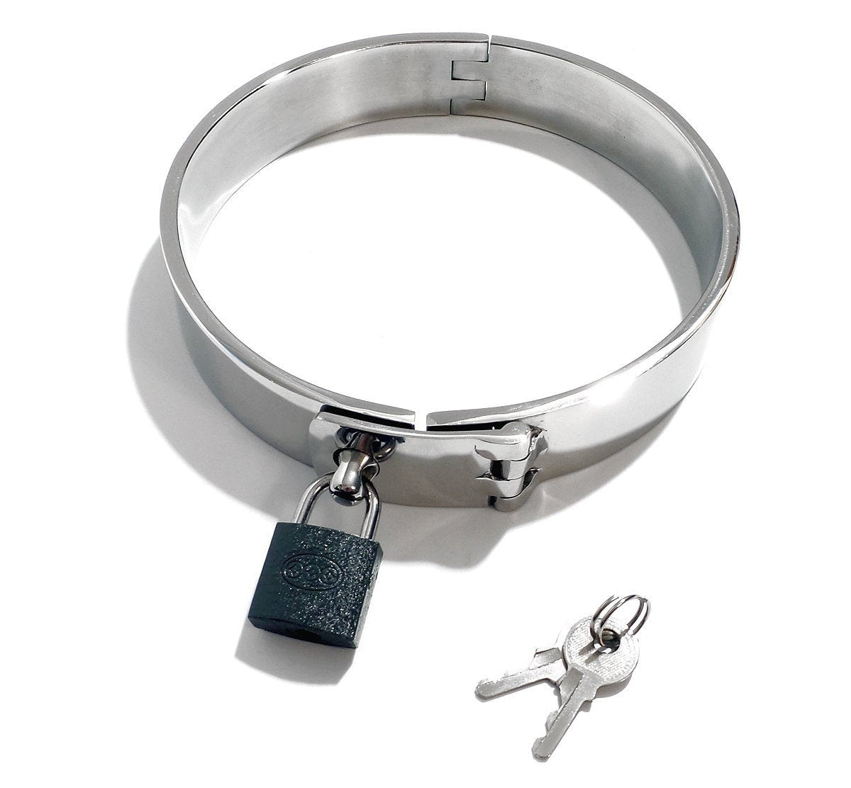 Locking Latch Choker Bondage Slave Collar with Padlock (Stainless Steel, BDSM)