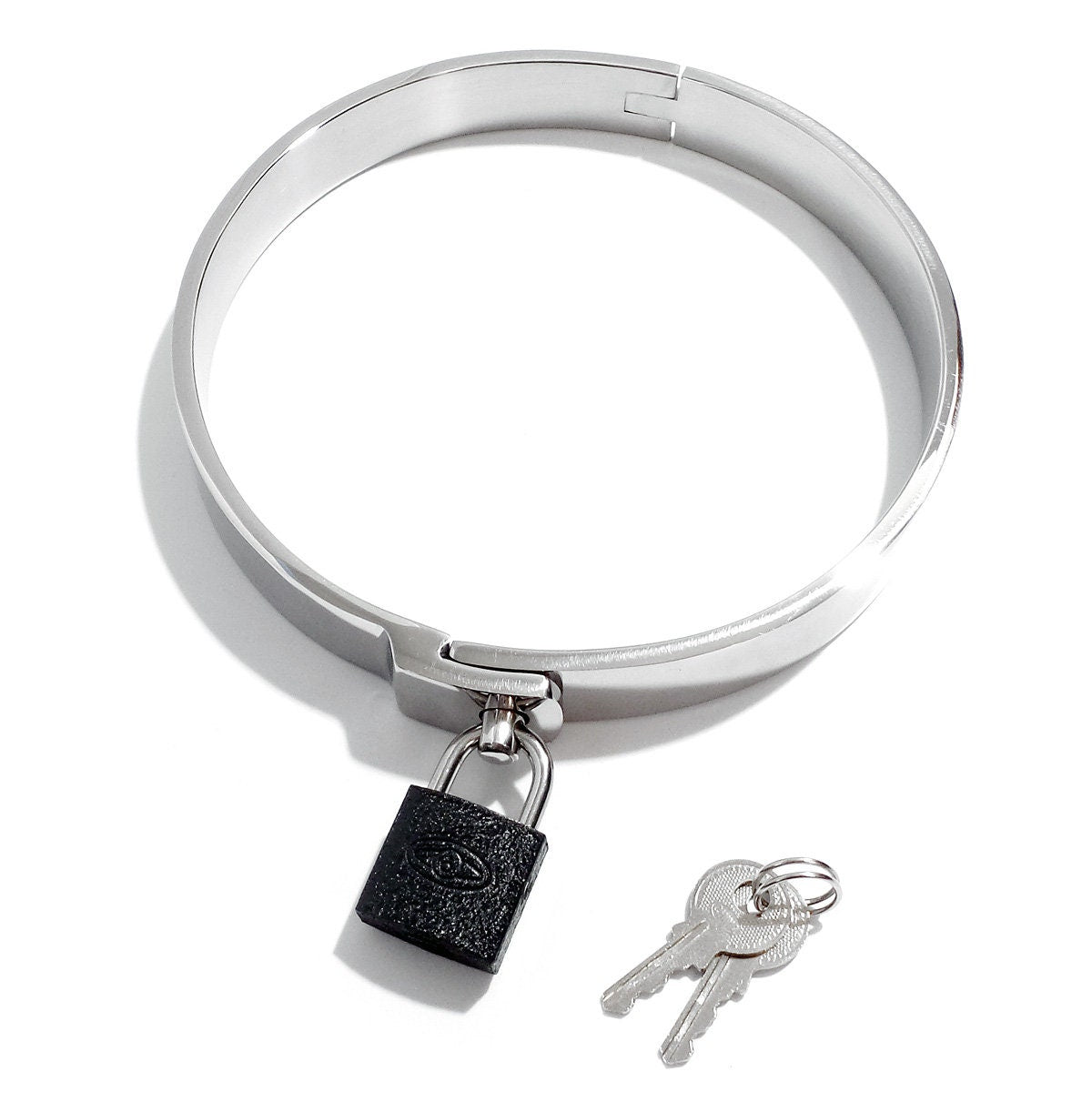 Flat Stainless Steel BDSM Slave Collar with Padlock (Metal, BDSM)