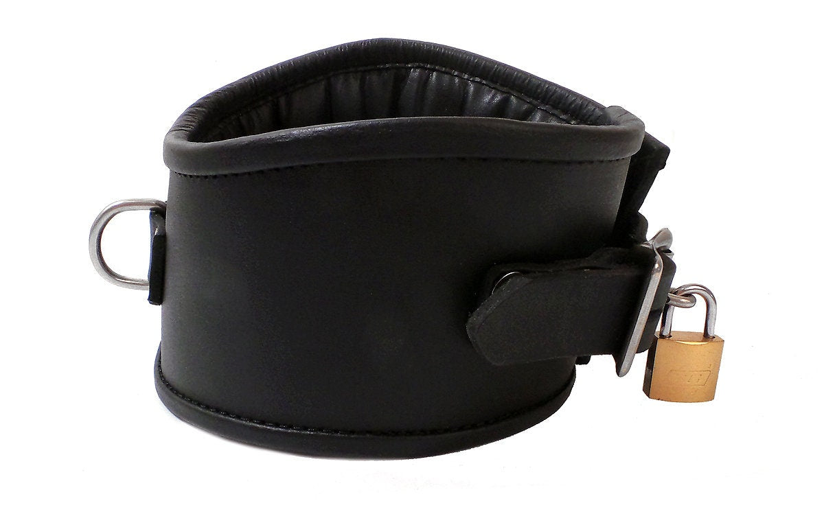 Padded Leather Posture Collar with Padlock 2 Heights