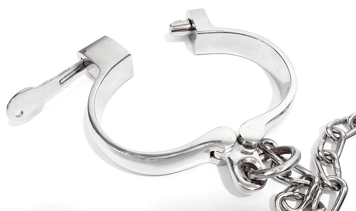 Bondage Hamburg-8 Leg Irons Ankle Restraint Lock with  Chain Leg Cuffs Nickle Plated