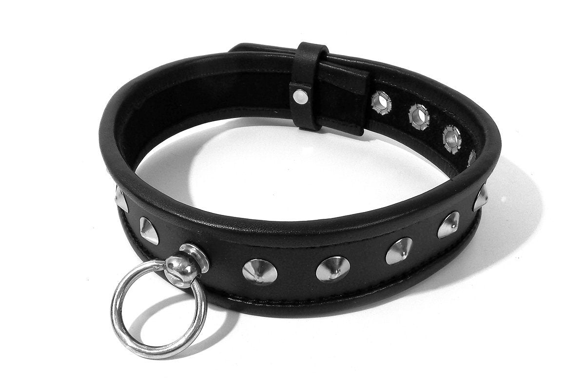 BDSM Leather Studded Choker Slave Collar With Ring Padlock Style