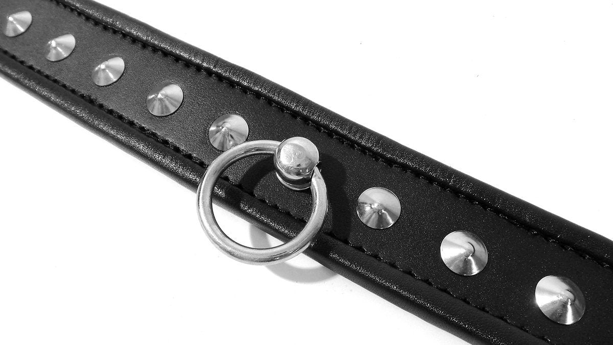 BDSM Leather Studded Choker Slave Collar With Ring Padlock Style