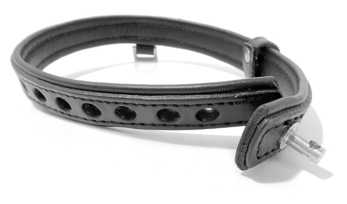 Horizontal Ring Locking  Leather Collar Restraint with Padlock