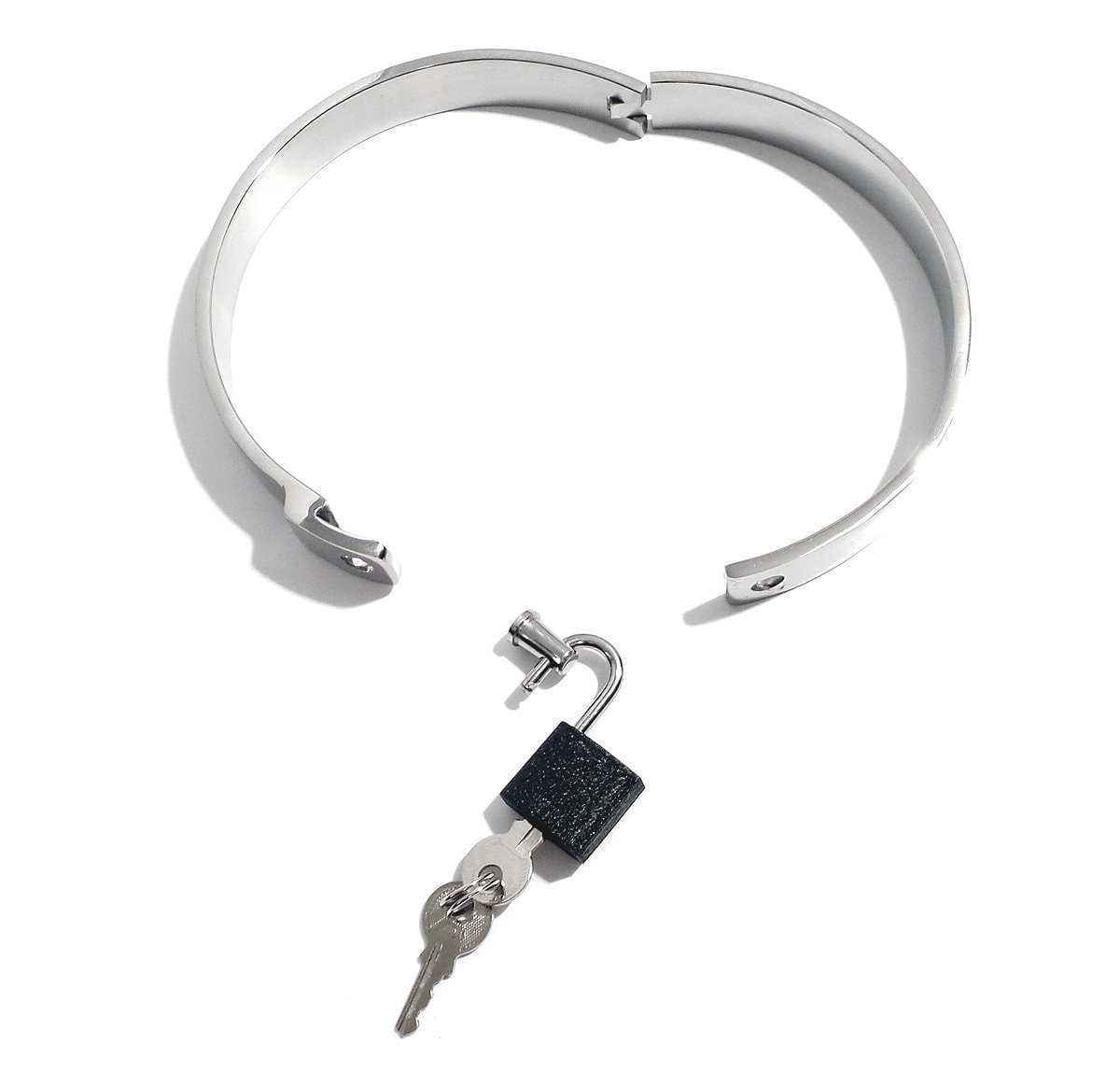 Flat Stainless Steel BDSM Slave Collar with Padlock (Metal, BDSM)