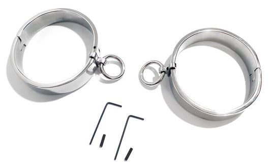 Leg Shackles, Stainless Steel Legirons, Metal Bondage Restraint, Locking with Removable Ring