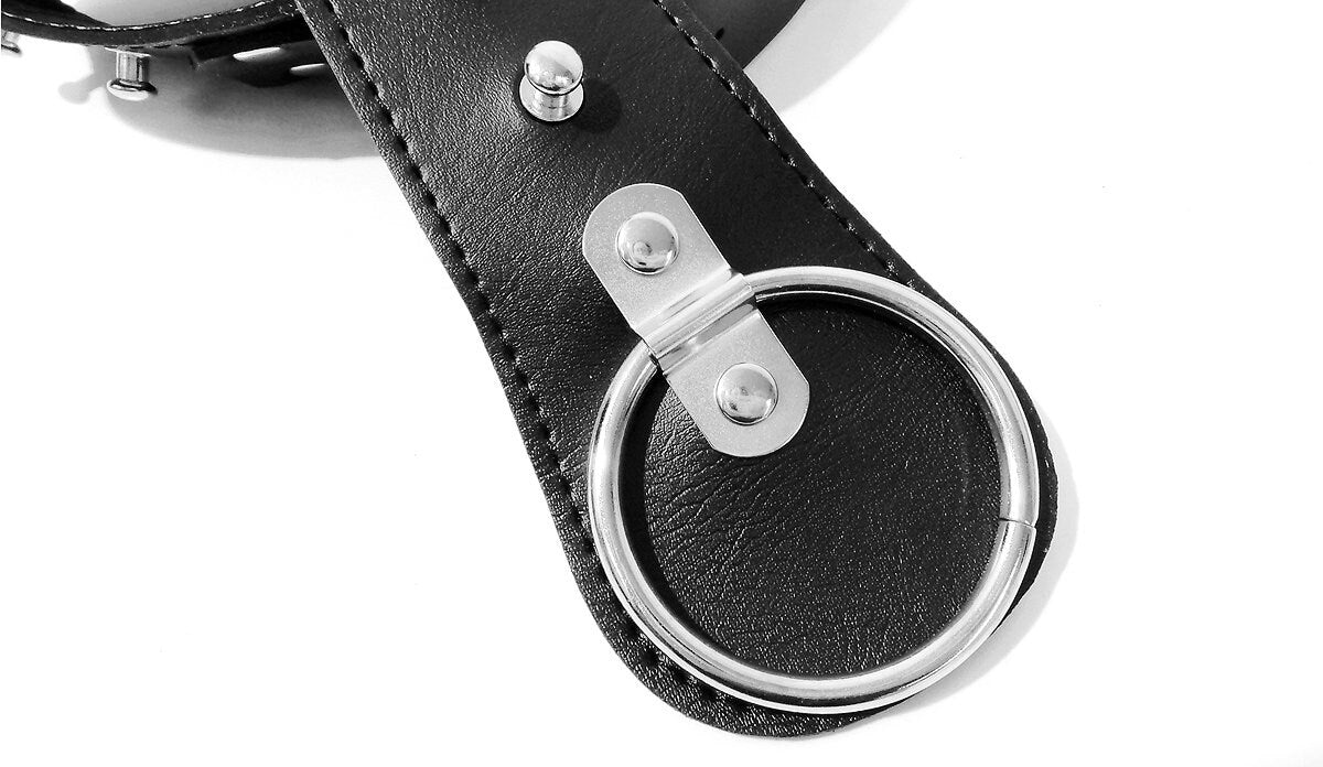 Black Faux Leather Collar with Steel Ring