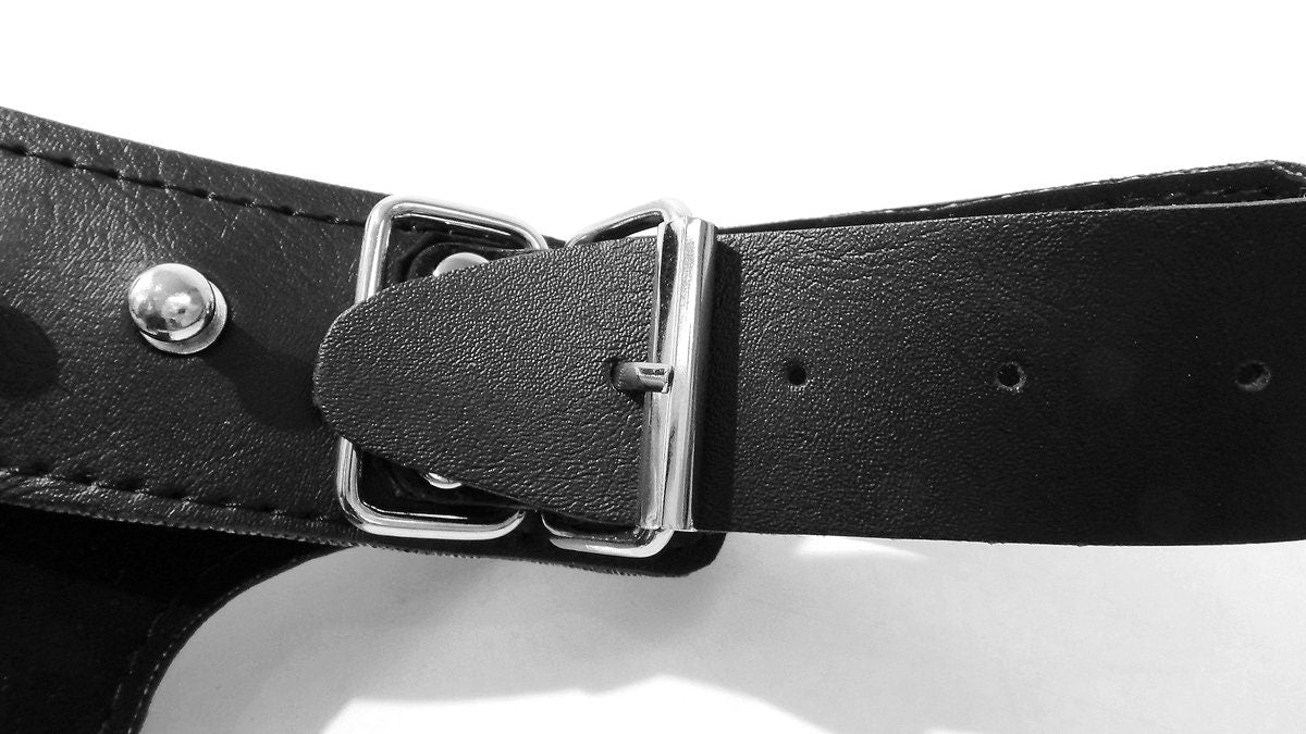 Black Faux Leather Collar with Steel Ring