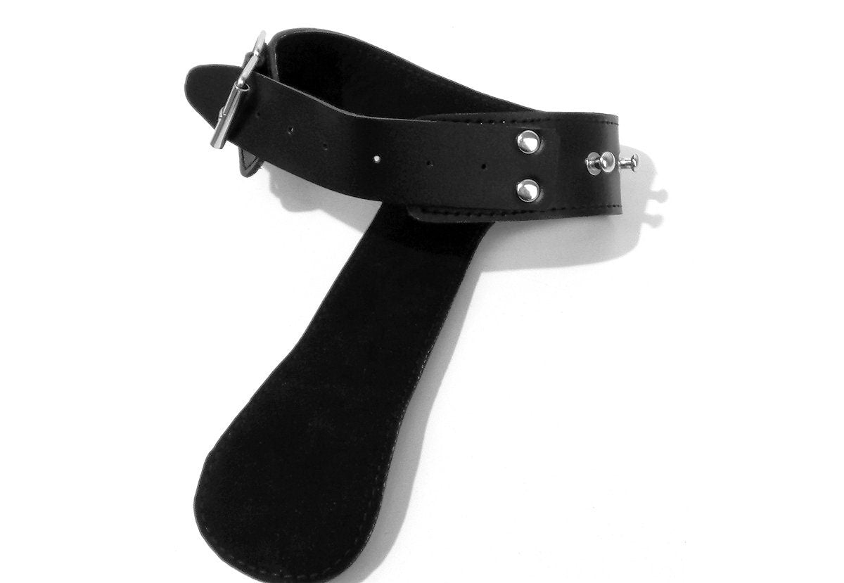 Black Faux Leather Collar with Steel Ring