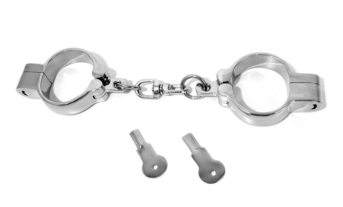 Stainless Steel Snap Shut Handcuffs with Chain 128B - Multiple Sizes Available
