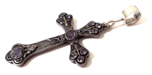 Purple Stone Cross Pendant for 6mm and 8mm Collars