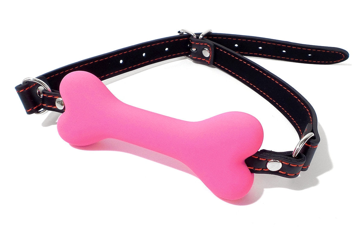 Animal Dog Bone Gag Silicone Pink with Black Strap