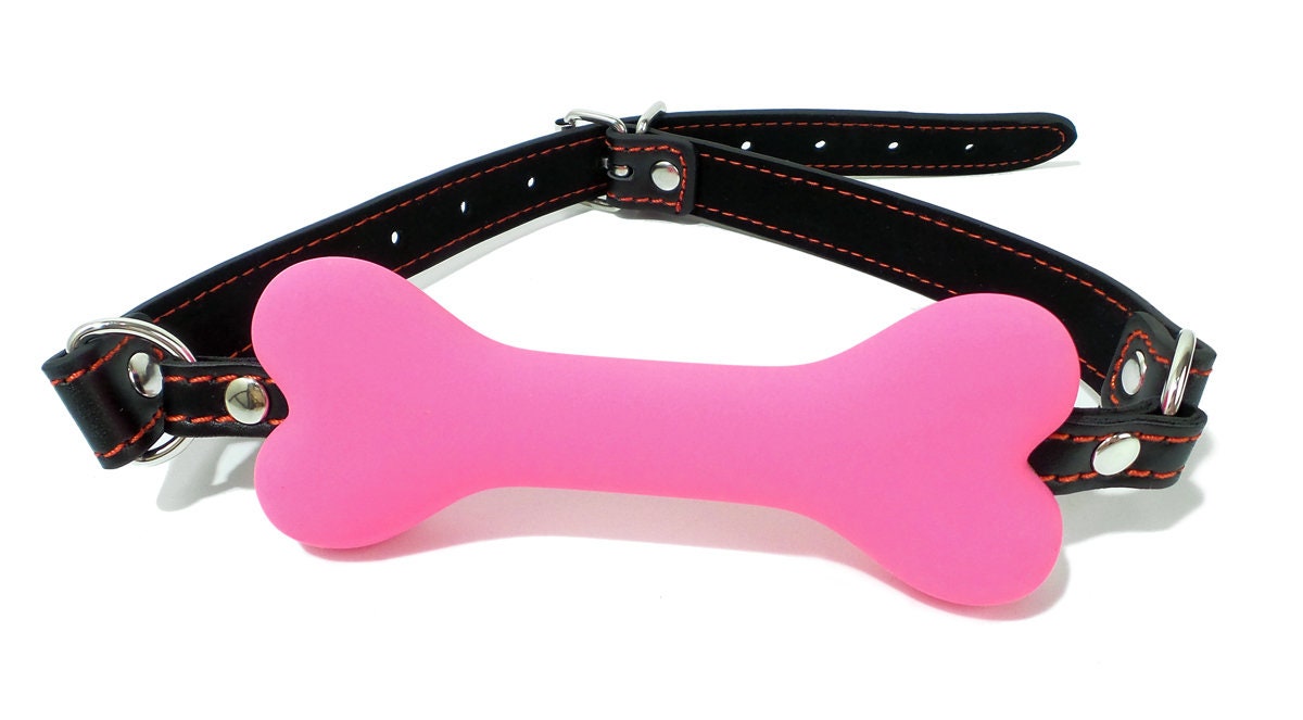 Animal Dog Bone Gag Silicone Pink with Black Strap