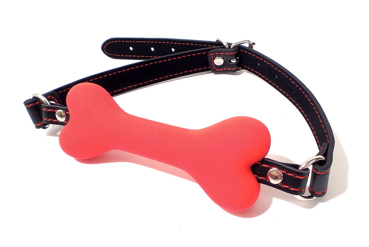 Dog Bone Gag Silicone Red with Black Strap