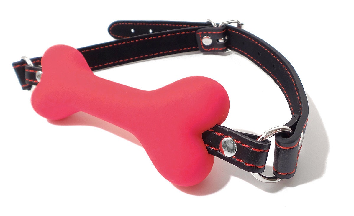 Dog Bone Gag Silicone Red with Black Strap