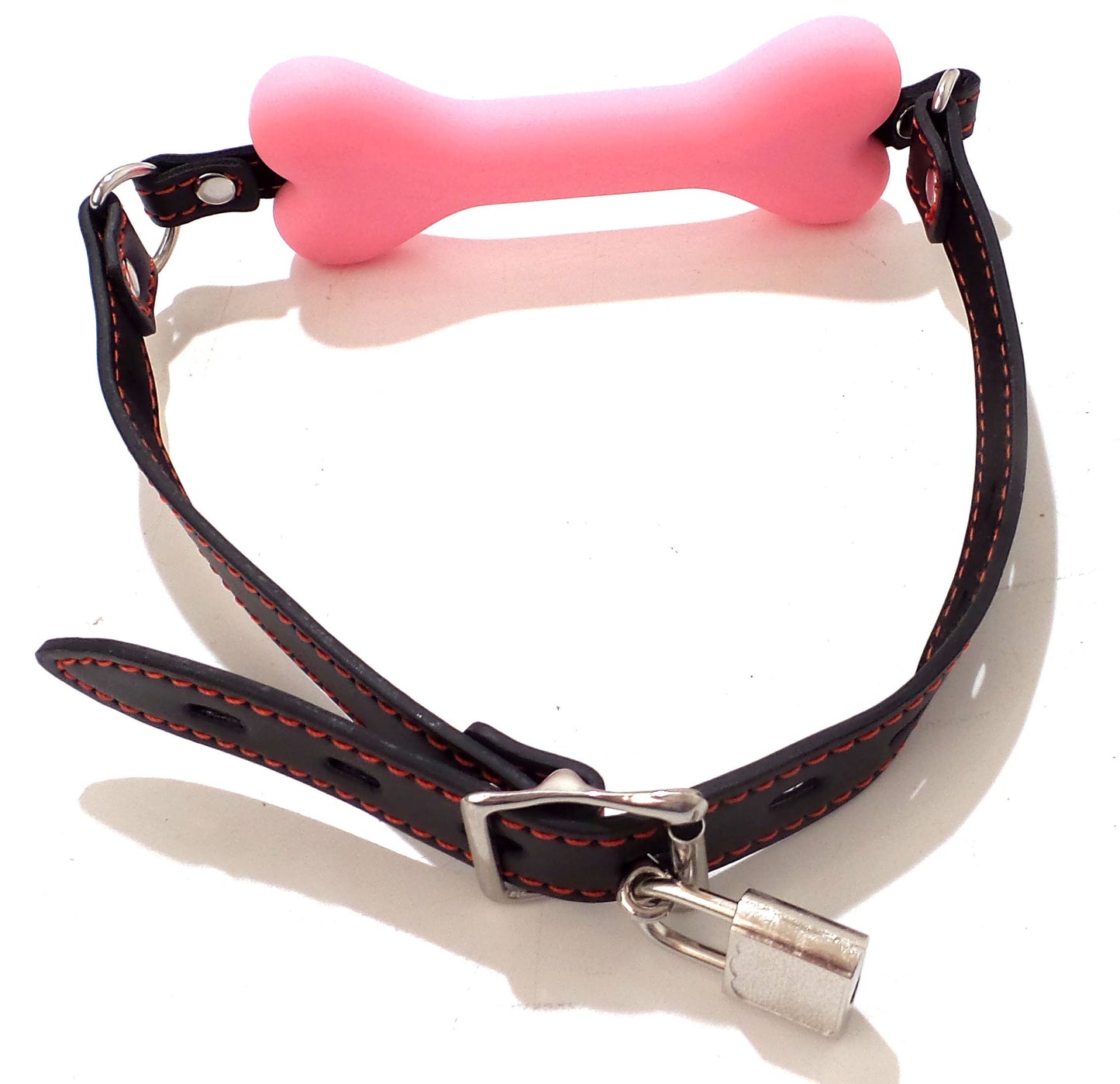 Locking Silicone Bone Gag Pink with Black Strap