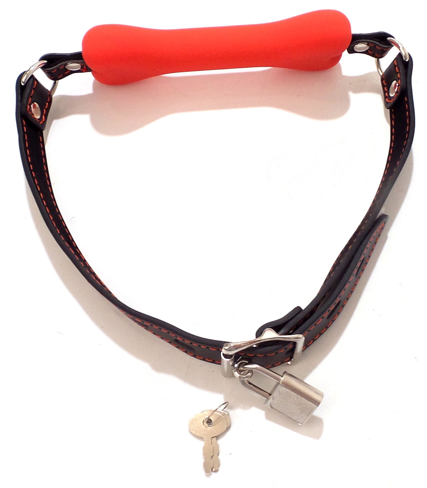 Locking Silicone Bone Gag  Red with Black Strap