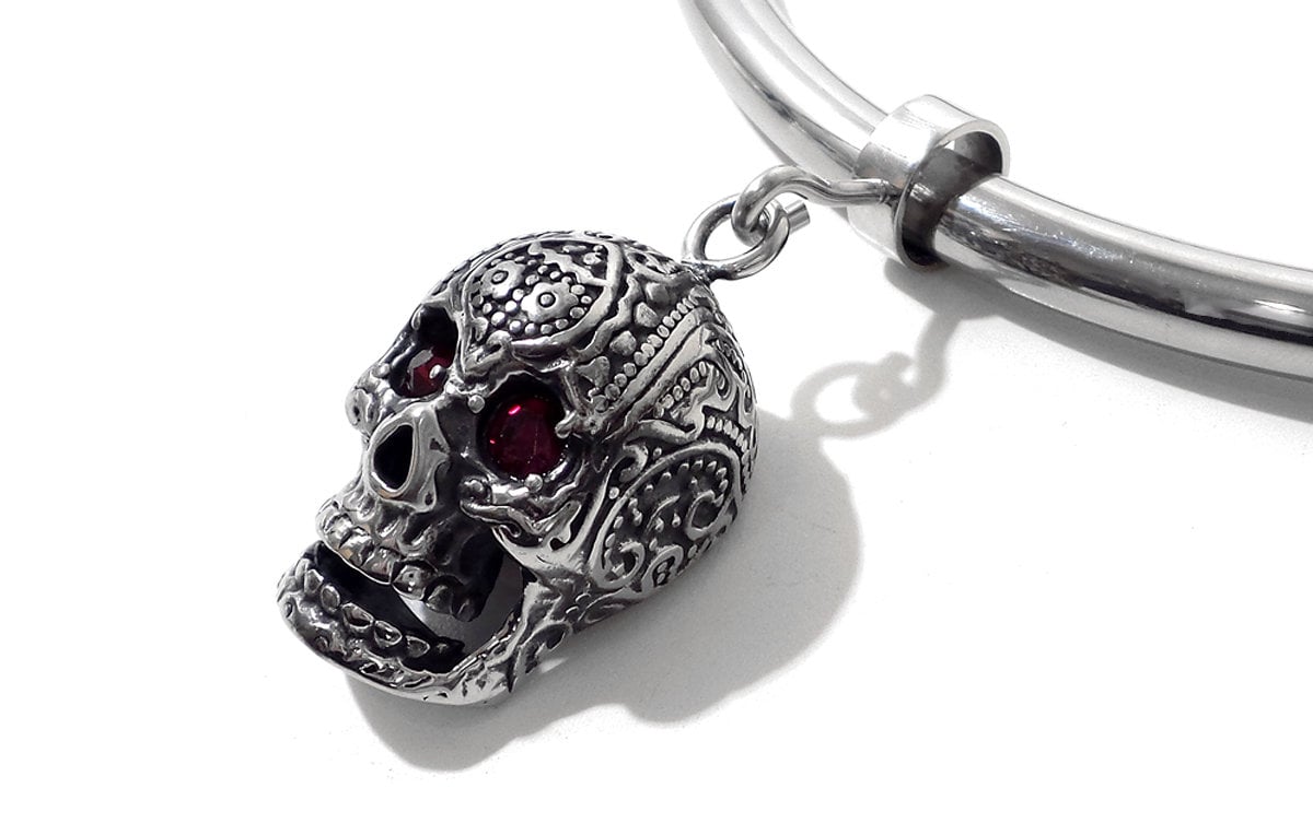 Large Red Crystal Skull Charm For Bondage Collar Restraints