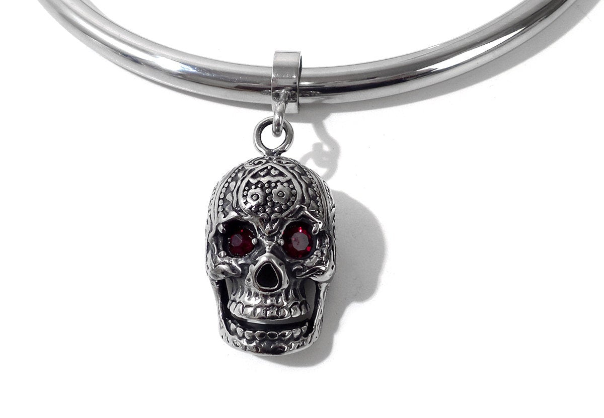 Large Red Crystal Skull Charm For Bondage Collar Restraints