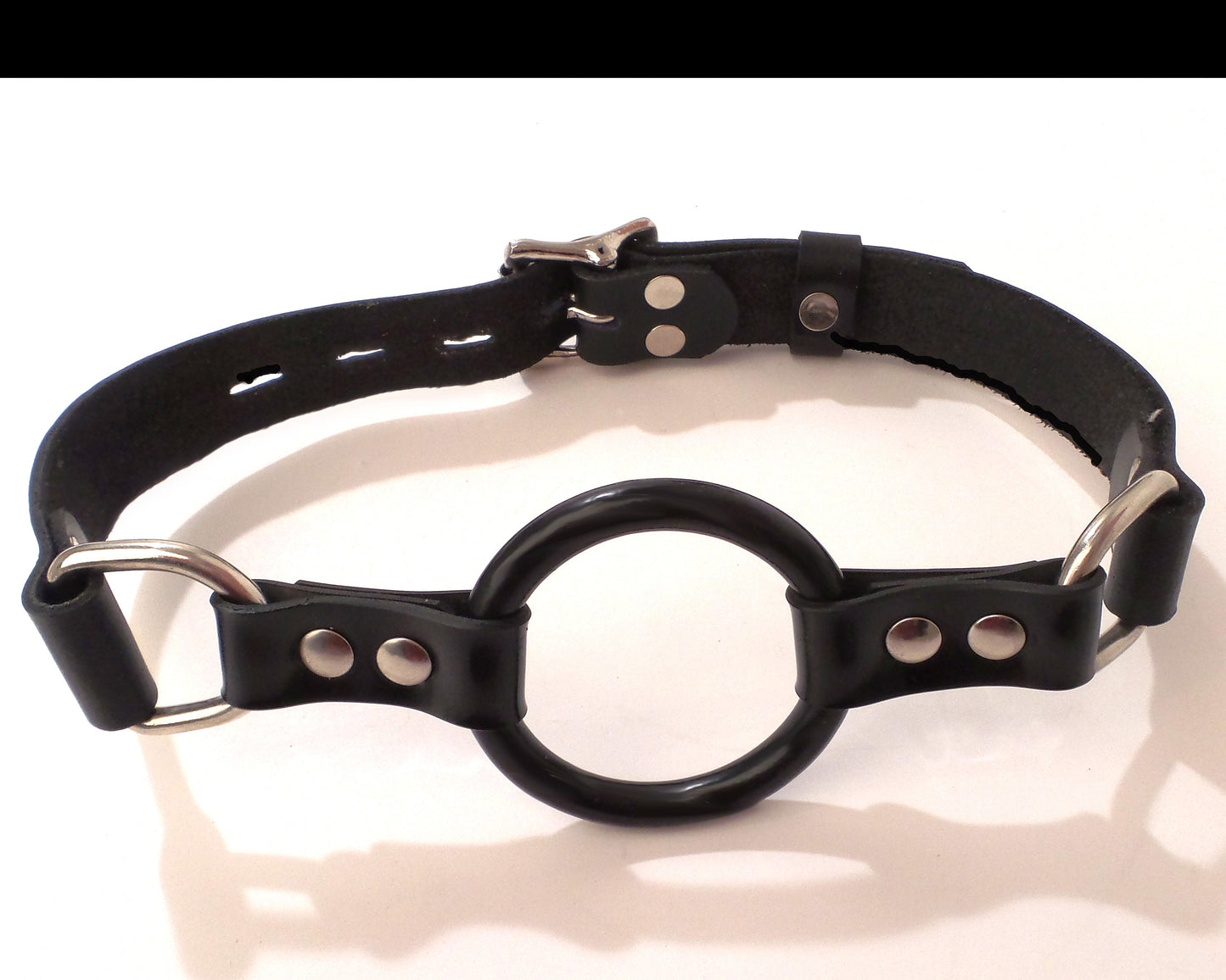 Deluxe Leather Lockable LARGE Ring Gag, Ball Gag, Open Mouth, With Adjustable Leather Strap and a Lockable Buckle