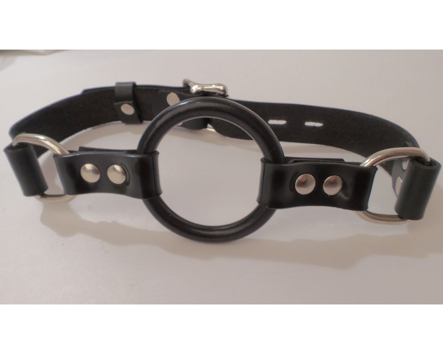 Deluxe Leather Lockable LARGE Ring Gag, Ball Gag, Open Mouth, With Adjustable Leather Strap and a Lockable Buckle