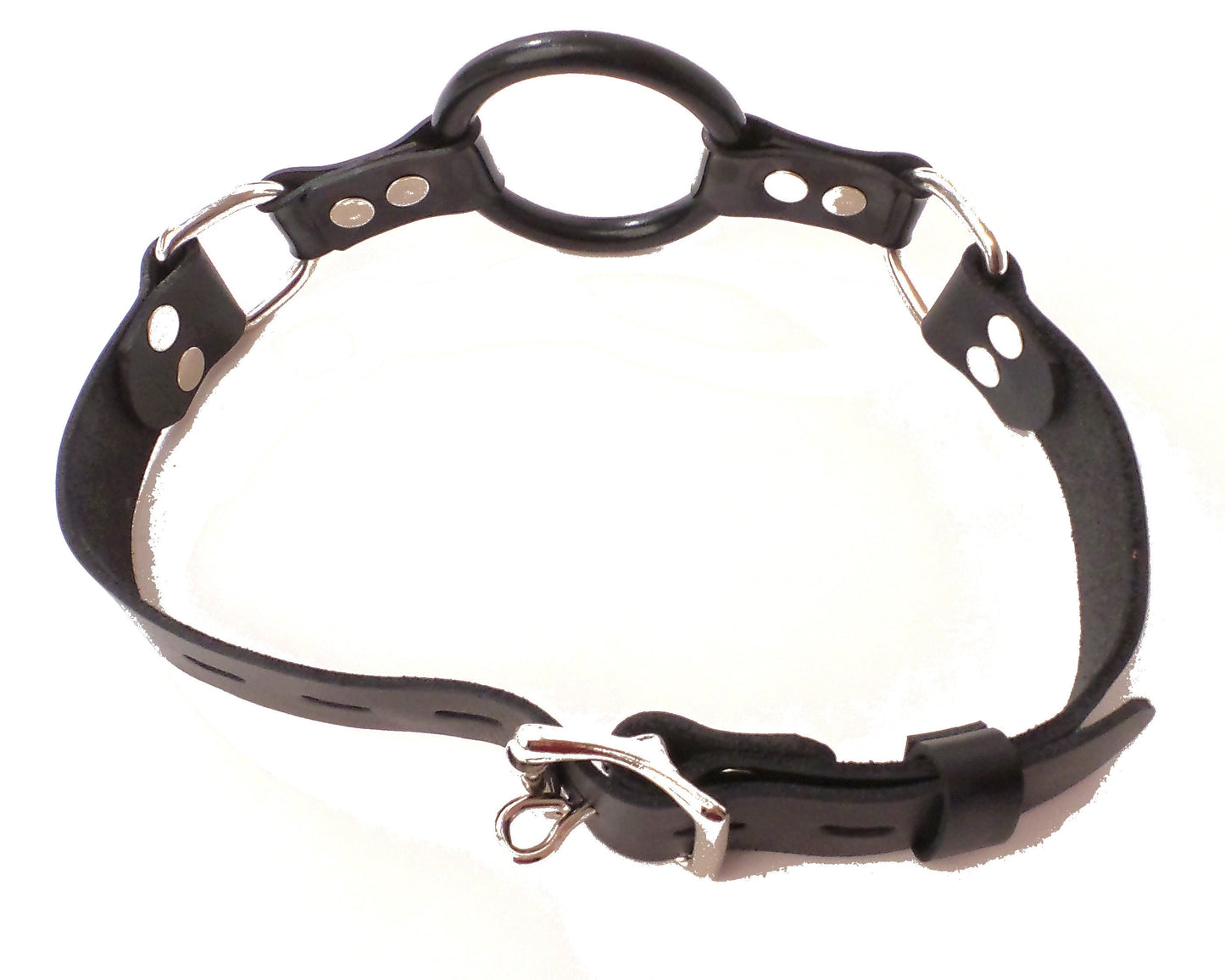 Deluxe Leather Lockable LARGE Ring Gag, Ball Gag, Open Mouth, With Adjustable Leather Strap and a Lockable Buckle