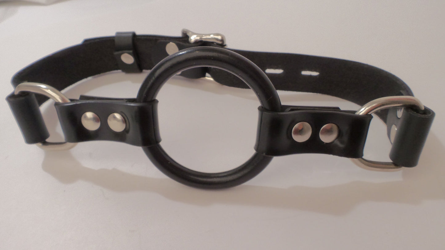 Deluxe Leather Lockable LARGE Ring Gag, Ball Gag, Open Mouth, With Adjustable Leather Strap and a Lockable Buckle