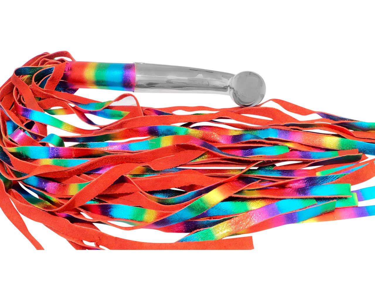 Rainbow Suede Leather BDSM Bondage Flogger 35 Tails With Stainless Steel Insertable Handle