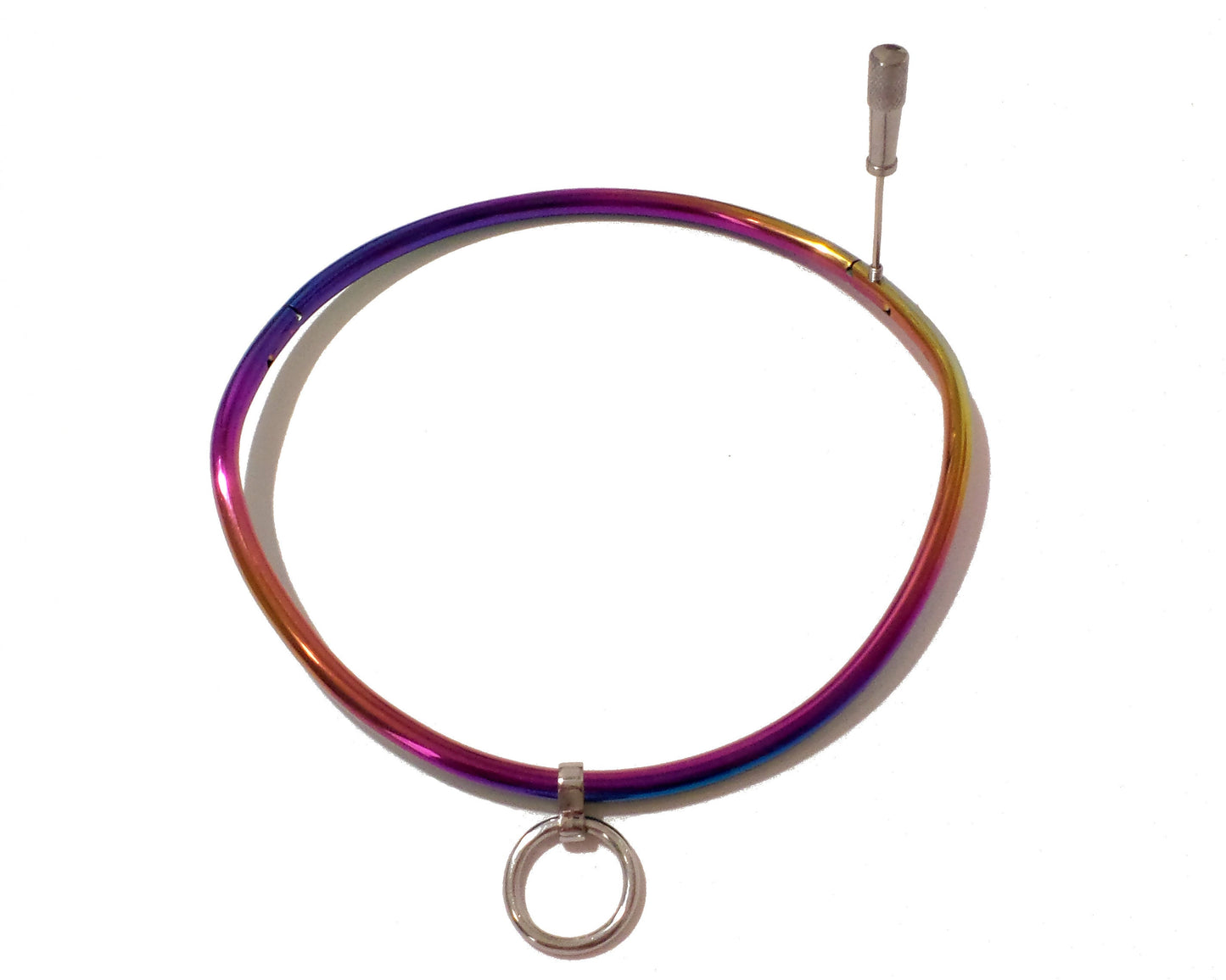 Rainbow Petite 6mm Curved Jewelry Bondage Locking Collar with Single Ring (Multiple Sizes 14"-19") - BDSM Collar